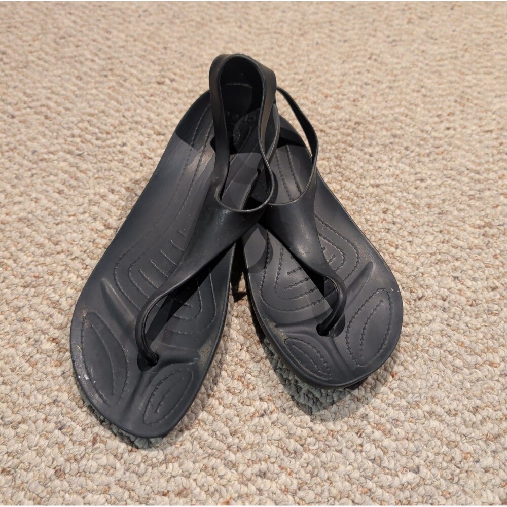 Crocs Sexi Flip Sandals Womens 7 Black Slingback Thong Comfort